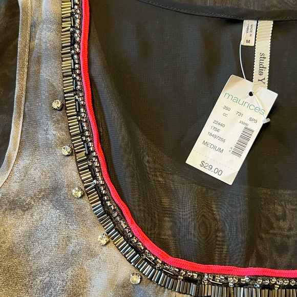 Maurices Studio Y Sheer Tank Gray Black Pink Rhinestone Medium - Picture 6 of 10